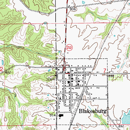 Topographic Map of Blakesburg Fire Department, IA