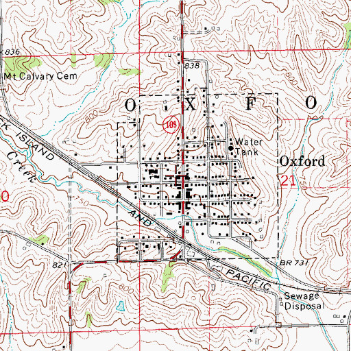 Topographic Map of Oxford Fire Department First Responders, IA