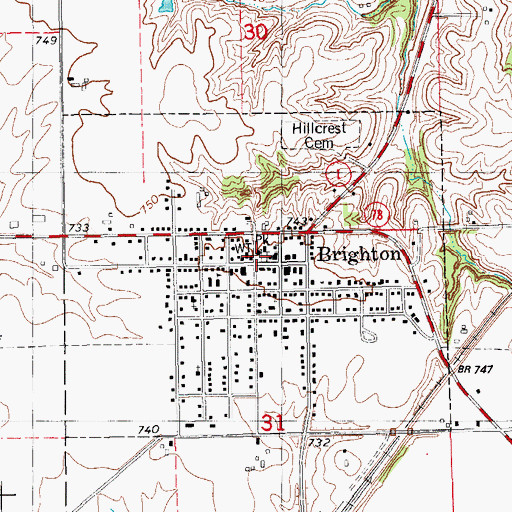 Topographic Map of Brighton Volunteer Fire and Rescue, IA