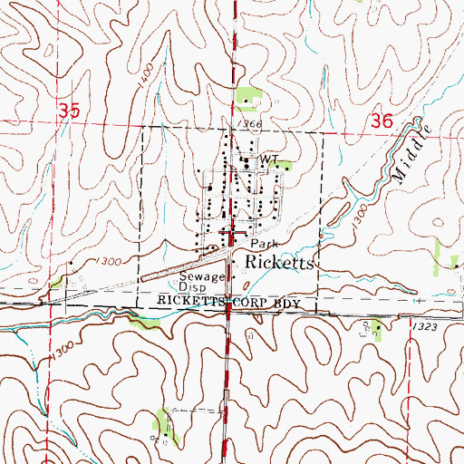 Topographic Map of Ricketts Volunteer Fire Department, IA