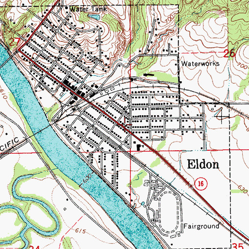Topographic Map of Eldon Fire Volunteer Fire Department, IA