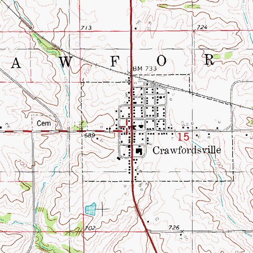 Topographic Map of Crawfordsville Fire Department and First Responders, IA