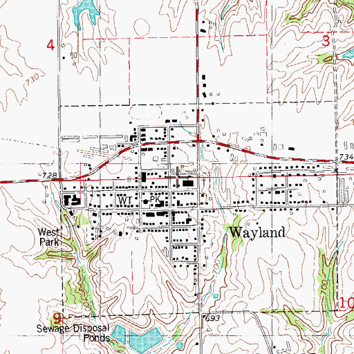 Topographic Map of Wayland Volunteer Fire Department, IA