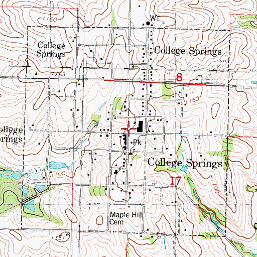 Topographic Map of College Springs Volunteer Fire Department, IA