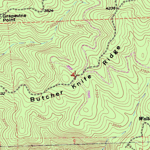 Topographic Map of Butcher Knife Ridge, CA