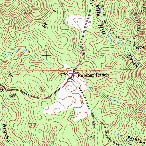 Topographic Map of Butcher Ranch, CA