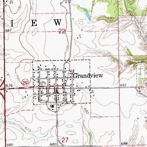 Topographic Map of Grandview Fire Department, IA