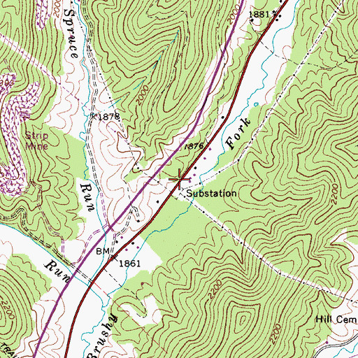 Topographic Map of Hookersville Muddlety Volunteer Fire Department, WV