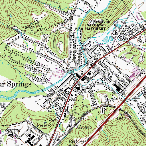Topographic Map of White Sulphur Springs Volunteer Fire Department, WV