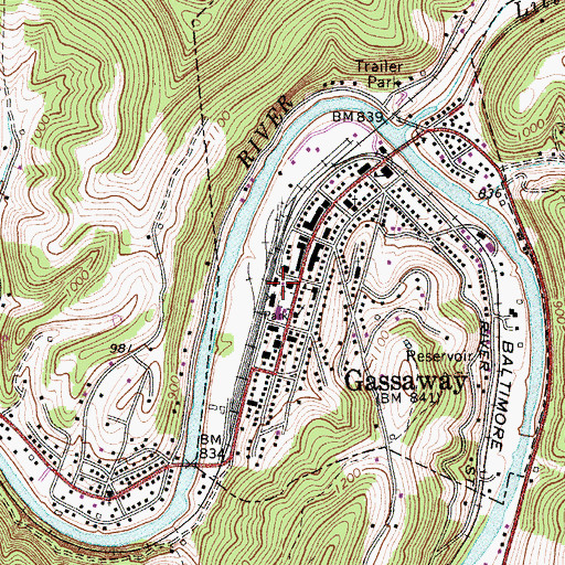 Topographic Map of Gassaway Volunteer Fire Department, WV
