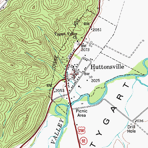 Topographic Map of Huttonsville - Mill Creek Volunteer Fire Department Station 1, WV