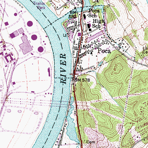 Topographic Map of Poca Volunteer Fire Department, WV