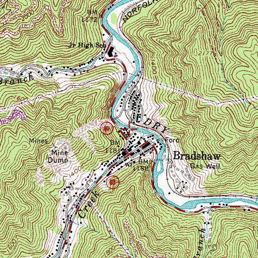 Topographic Map of Bradshaw Volunteer Fire Department, WV