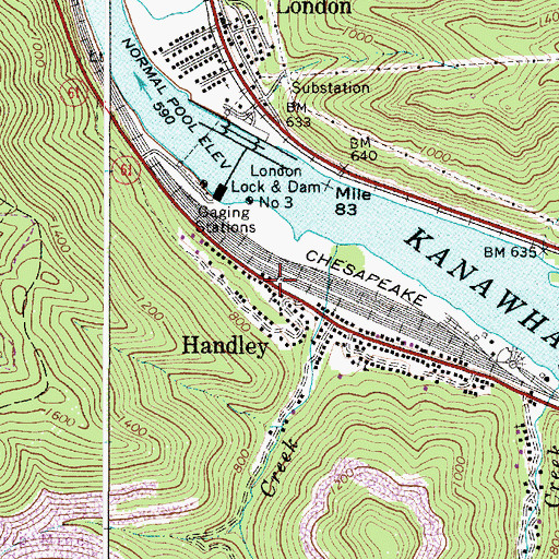 Topographic Map of Handley Community Volunteer Fire Department, WV
