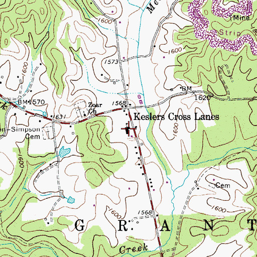 Topographic Map of Kesslers Cross Lane Volunteer Fire Department, WV
