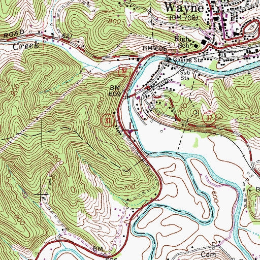 Topographic Map of Wayne Volunteer Fire Department, WV