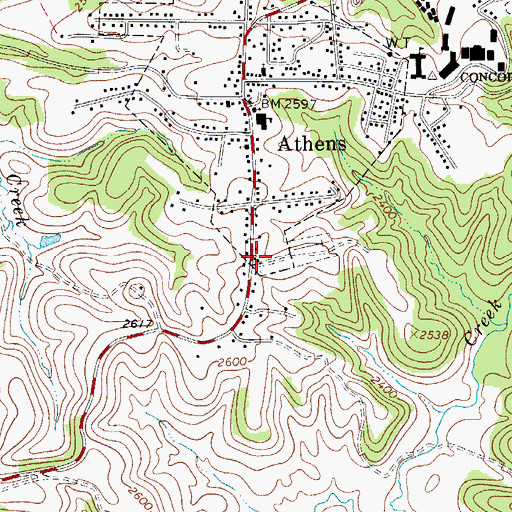 Topographic Map of Athens Volunteer Fire Department, WV