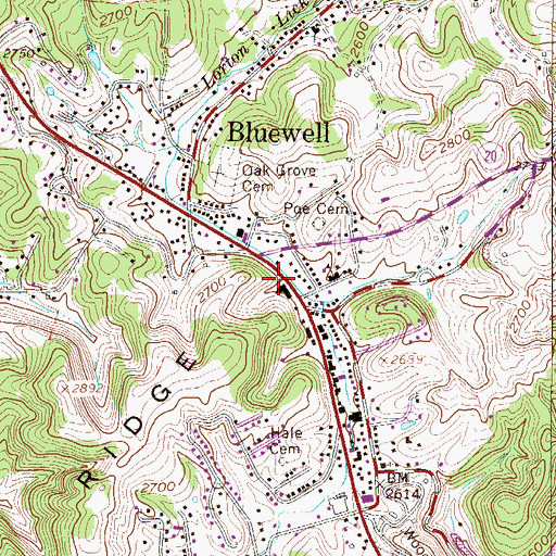 Topographic Map of Bluewell Volunteer Fire Department, WV