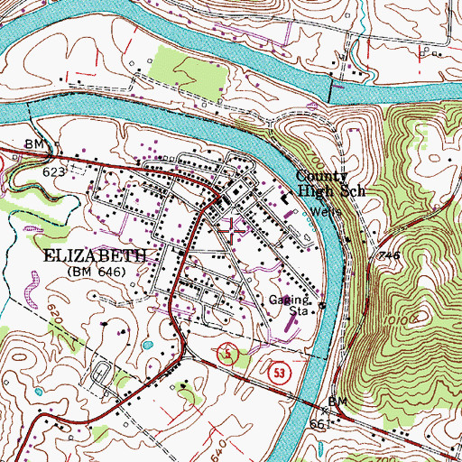 Topographic Map of Elizabeth Volunteer Fire Department, WV