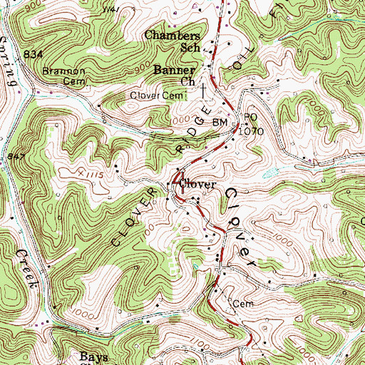 Topographic Map of Clover - Roane Volunteer Fire Department, WV