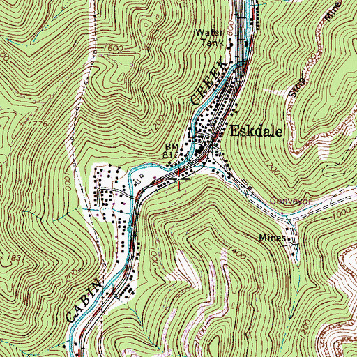 Topographic Map of Cabin Creek Volunteer Fire Department, WV