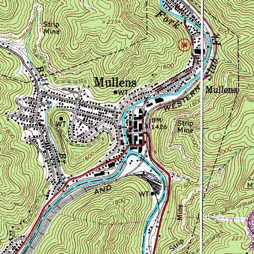 Topographic Map of Mullens Fire Department, WV