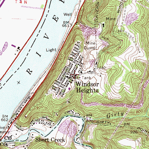Topographic Map of Windsor Heights Volunteer Fire Department, WV