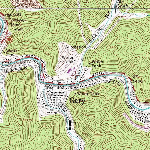 Topographic Map of Gary Volunteer Fire Department, WV