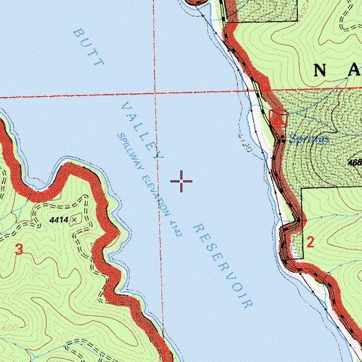 Topographic Map of Butt Valley Reservoir, CA