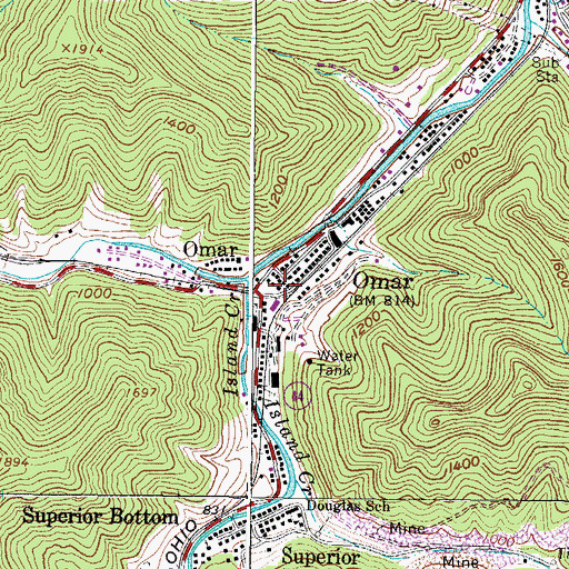 Topographic Map of Main Island Creek Volunteer Fire Department, WV