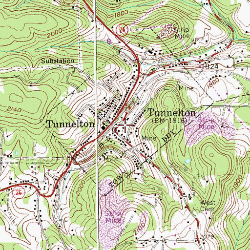 Topographic Map of Tunnelton Volunteer Fire Department, WV