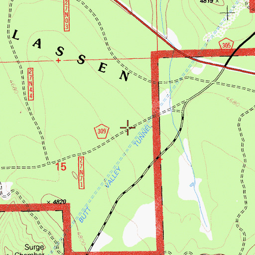 Topographic Map of Butt Valley Tunnel, CA