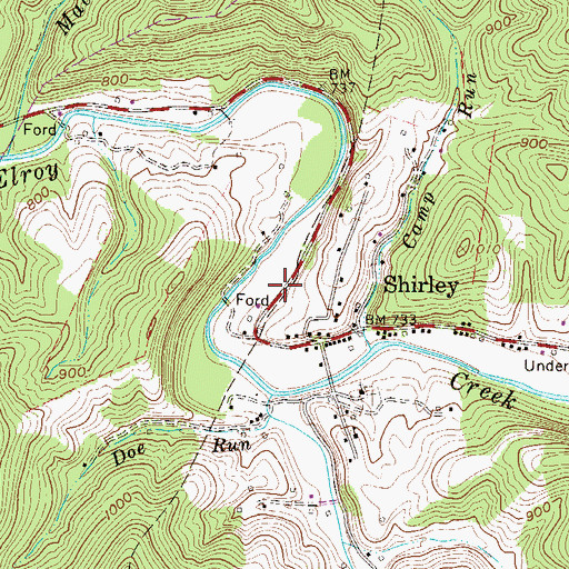 Topographic Map of Shirley Volunteer Fire Department, WV