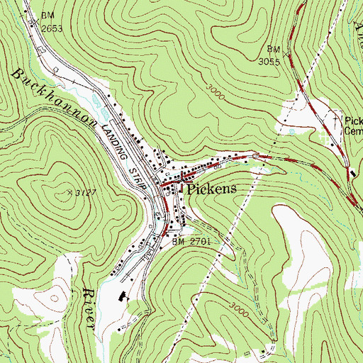 Topographic Map of Pickens Volunteer Fire Department, WV