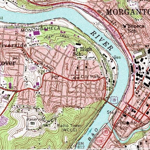 Topographic Map of Westover Volunteer Fire Department, WV