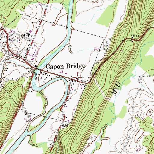 Topographic Map of Capon Bridge Volunteer Fire Department, WV