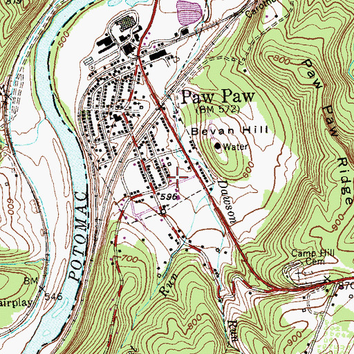 Topographic Map of Paw Paw Volunteer Fire and Rescue Company, WV