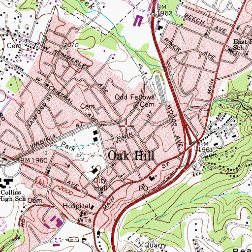 Topographic Map of Oak Hill Volunteer Fire Department, WV