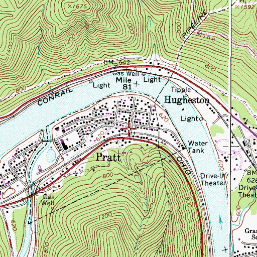Topographic Map of Pratt Community Volunteer Fire Department, WV