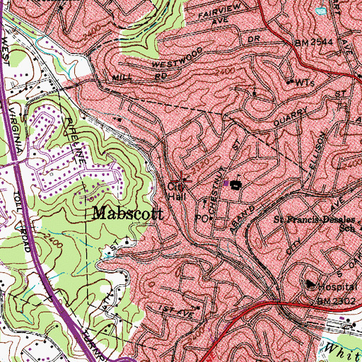 Topographic Map of Mabscott Volunteer Fire Department, WV