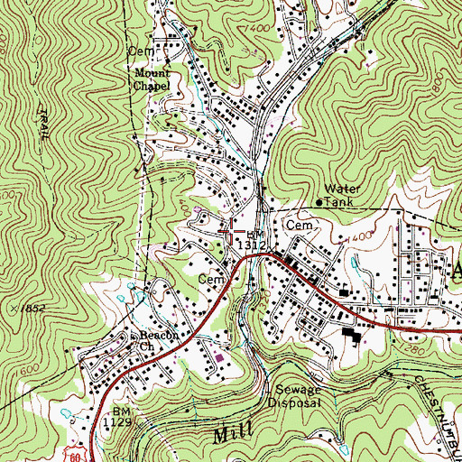 Topographic Map of Ansted Volunteer Fire Department, WV