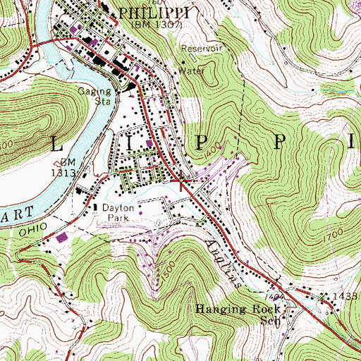 Topographic Map of Philippi Volunteer Fire Department, WV