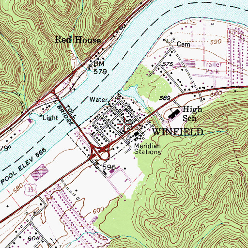 Topographic Map of Winfield Volunteer Fire Department Station 1, WV