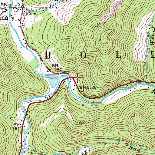 Topographic Map of Diana Volunteer Fire Department, WV