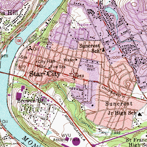 Topographic Map of Star City Volunteer Fire Department, WV