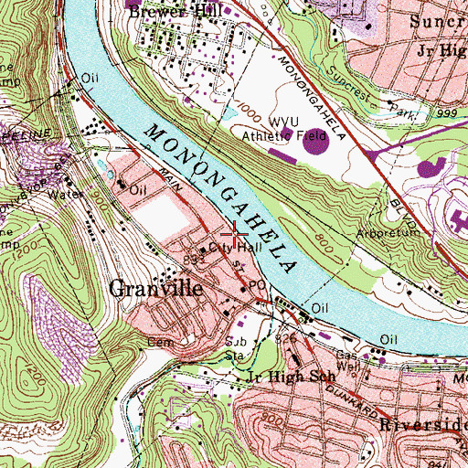 Topographic Map of Granville Volunteer Fire Department, WV