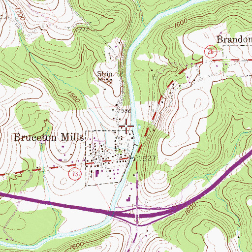 Topographic Map of Bruceton Mills - Brandonville Volunteer Fire Department, WV