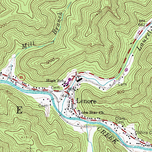 Topographic Map of Lenore Volunteer Fire Department, WV