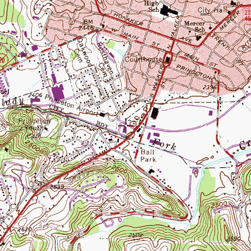 Topographic Map of Princeton Fire Department Station 1, WV