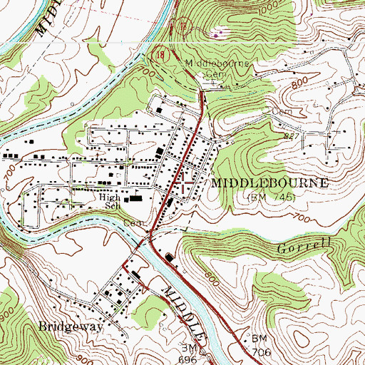 Topographic Map of Middlebourne - Tyler County Volunteer Fire Department, WV